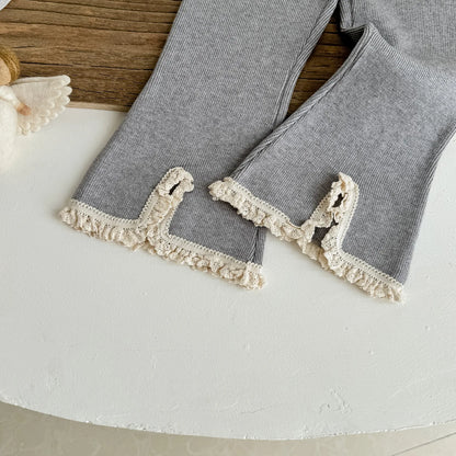 -キッズパンツ レースフリルフロントスリットフレアレギンスパンツ 3カラー - mamahalo shop - レギンスパンツ -  べビー服 - 子供服 - 男の子 - 女の子