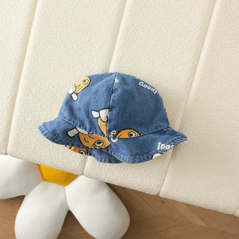 -ベビーオーバーオール 帽子セット デニムサスペンダーボディスーツ バケットハット スマイルプリント【mh0005768】 - mamahalo shop - ノースリーブロンパース -  べビー服 - 子供服 - 男の子 - 女の子