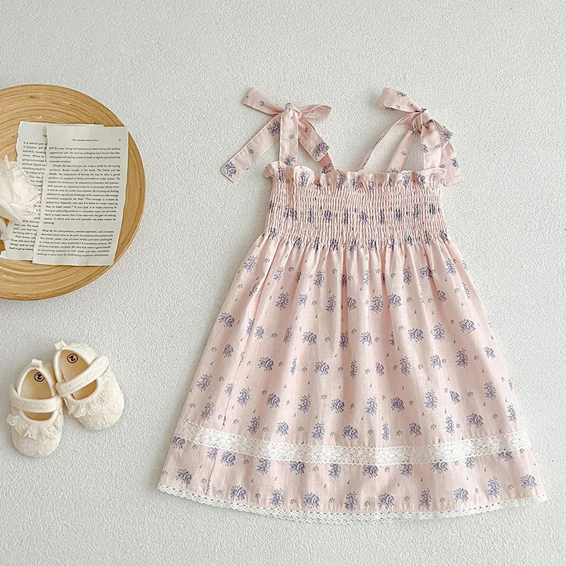 -キッズワンピース キャミソール シャーリング サマードレス フラワー花柄プリント 2カラー【mh0006050】 - mamahalo shop - ノースリーブワンピース -  べビー服 - 子供服 - 男の子 - 女の子