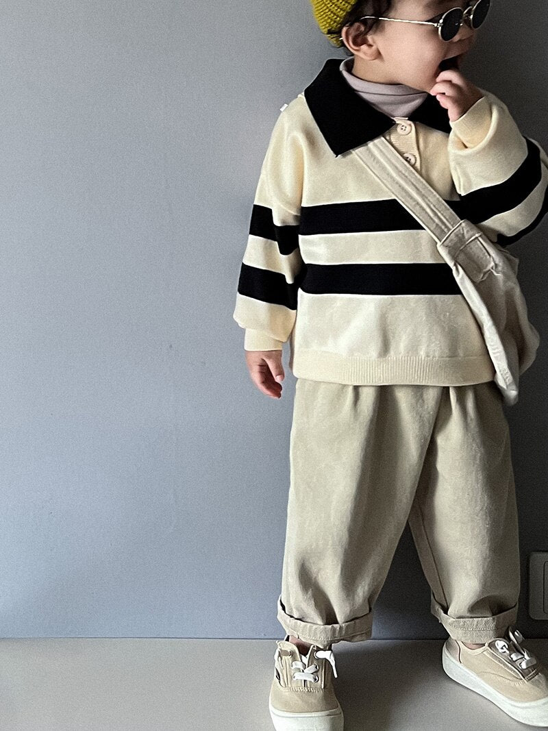 -キッズ ニット ボーダー 襟付き ポロシャツ セーター トップス ボーイズ - mamahalo shop - ニット・セーター -  べビー服 - 子供服 - 男の子 - 女の子