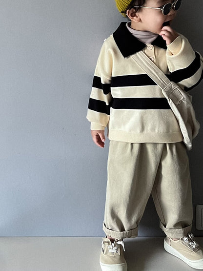 -キッズ ニット ボーダー 襟付き ポロシャツ セーター トップス ボーイズ - mamahalo shop - ニット・セーター -  べビー服 - 子供服 - 男の子 - 女の子