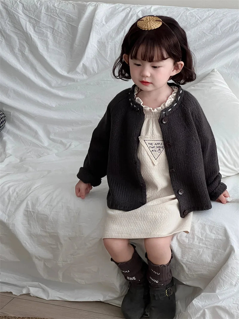 -キッズカーディガン ステッチアクセントざっくりニットジャケット 2カラー - mamahalo shop - カーディガン・パーカー -  べビー服 - 子供服 - 男の子 - 女の子