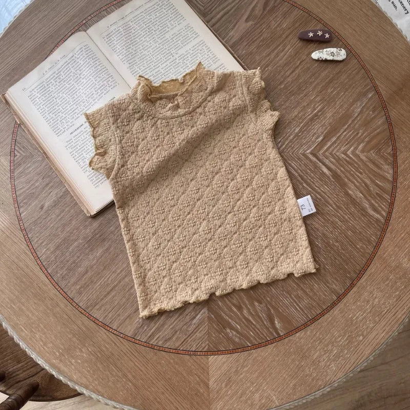 -キッズトップス スタンドフリルカラー ノースリーブTシャツ レースニット 2カラー【mh0006111】 - mamahalo shop - タンクトップ・キャミソール・ノースリーブトップス -  べビー服 - 子供服 - 男の子 - 女の子