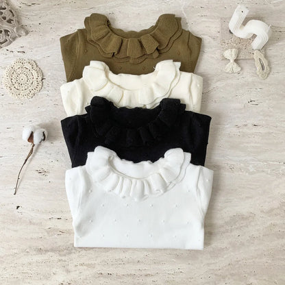 -キッズ 長袖カットソー ニット ダブルフリルカラー セーター トップス 4カラー ガールズ 女の子 子供服 - mamahalo shop - ニット・セーター -  べビー服 - 子供服 - 男の子 - 女の子