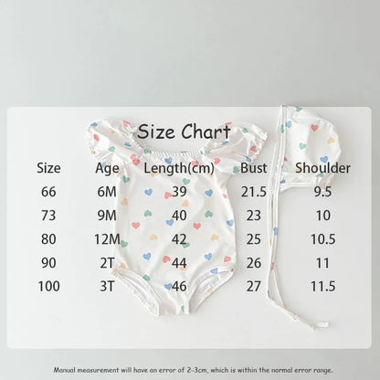 -ベビー水着 ワンピース 半袖パフスリーブ スイムウェア 水玉ドット チェック カラフルハート 帽子セット 3カラー【mh0004920】 - mamahalo shop - ベビー用水着 -  べビー服 - 子供服 - 男の子 - 女の子