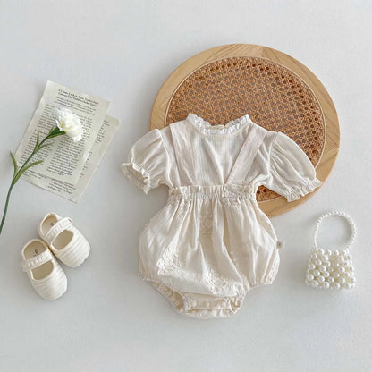 -ベビートップス/パンツ 半袖パフスリーブTシャツ/刺繍サスペンダーブルマパンツ【mh0006190】 - mamahalo shop - サロペットパンツ・サスペンダーパンツ -  べビー服 - 子供服 - 男の子 - 女の子