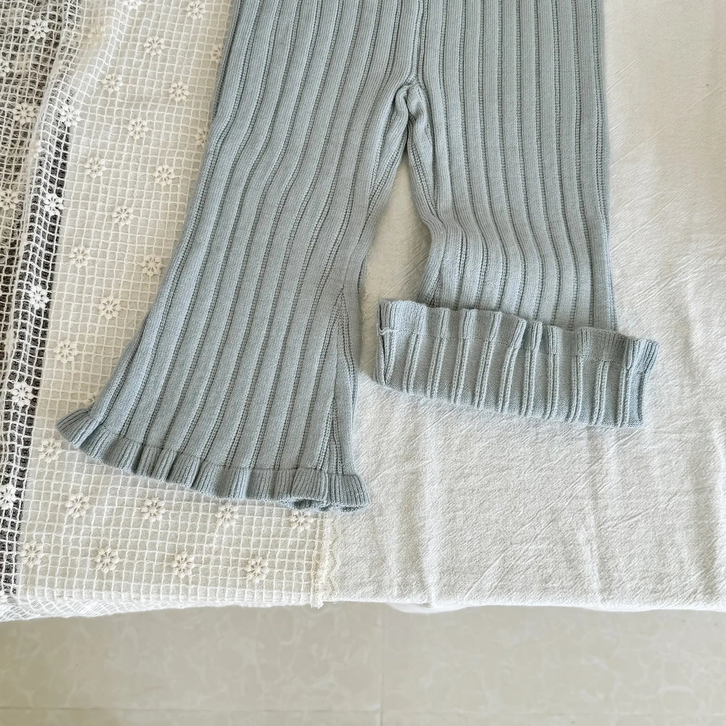 -キッズパンツ 太リブニットフレアレギンスパンツ 無地/ボーダー 3カラー - mamahalo shop - レギンスパンツ -  べビー服 - 子供服 - 男の子 - 女の子