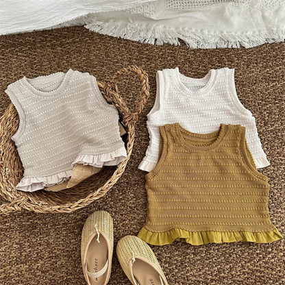 -キッズトップス ニットフリル ノースリーブ ペプラムブラウス 3カラー - mamahalo shop - タンクトップ・キャミソール・ノースリーブトップス -  べビー服 - 子供服 - 男の子 - 女の子