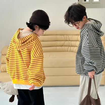 -キッズトップス ボーダーフーディルーズスウェットカーディガンパーカー 2カラー【mh0007157】 - mamahalo shop - カーディガン・パーカー -  べビー服 - 子供服 - 男の子 - 女の子