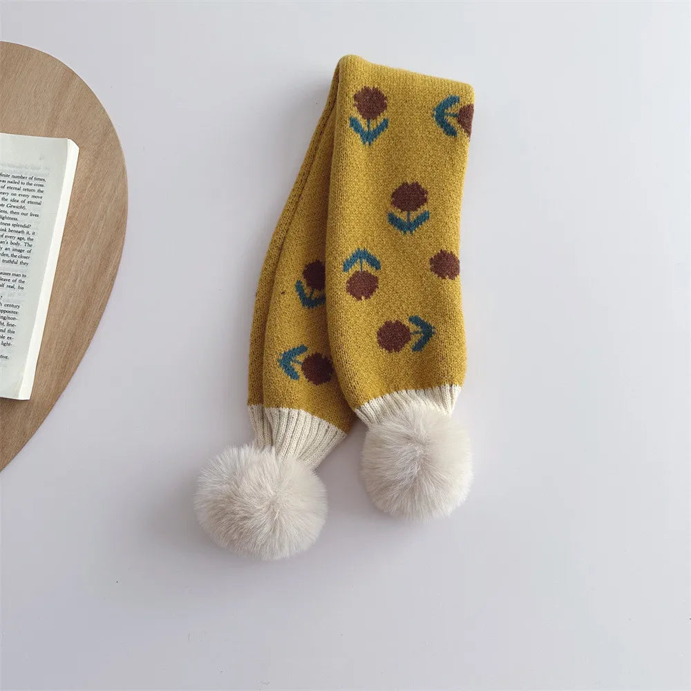 -キッズマフラー ぽんぽん付きネックウォーマー フラワー花柄 ガールズ 女の子 子供服【mh0003327】 - mamahalo shop - ネックウォーマー -  べビー服 - 子供服 - 男の子 - 女の子