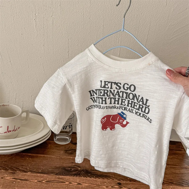 -キッズトップス 半袖プリントTシャツ 象 エレファント 3カラー【mh0005433】 - mamahalo shop - 半袖Tシャツ -  べビー服 - 子供服 - 男の子 - 女の子