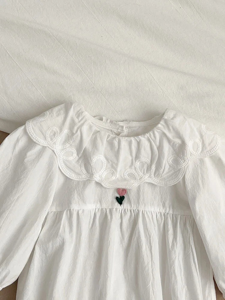 -ベビーロンパース ヘアバンドセット 長袖サークル襟ボディスーツ+リボンヘアバンド ホワイト【mh0004697】 - mamahalo shop - 長袖ロンパース -  べビー服 - 子供服 - 男の子 - 女の子