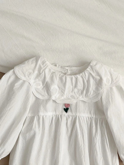 -ベビーロンパース ヘアバンドセット 長袖サークル襟ボディスーツ+リボンヘアバンド ホワイト【mh0004697】 - mamahalo shop - 長袖ロンパース -  べビー服 - 子供服 - 男の子 - 女の子