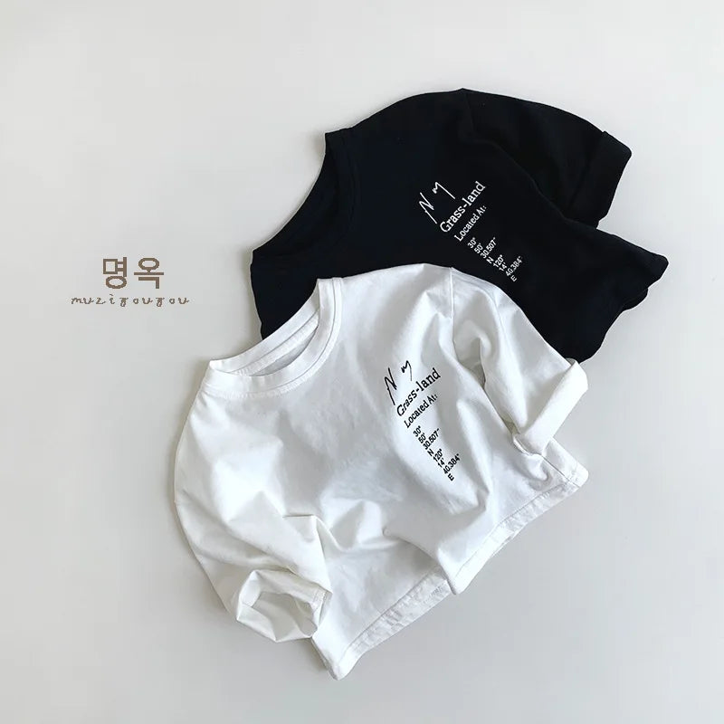 -キッズトップス 長袖レターロゴプリントTシャツ 2カラー - mamahalo shop - 長袖Tシャツ -  べビー服 - 子供服 - 男の子 - 女の子