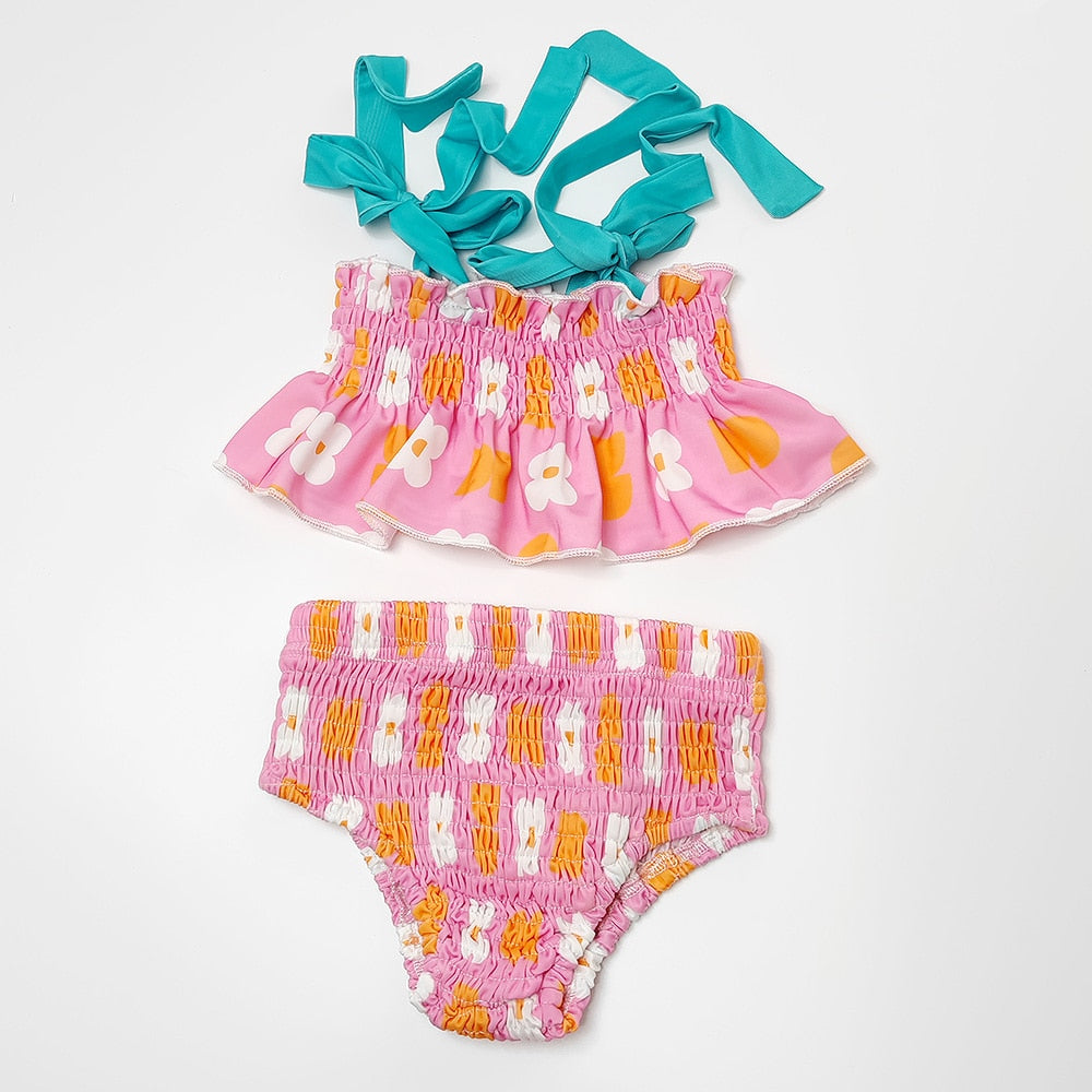 -キッズ 水着 セパレート ビキニ レトロフラワー スイムウェア パープル ピンク ガールズ【mh0002008】 - mamahalo shop - ベビー用水着 -  べビー服 - 子供服 - 男の子 - 女の子