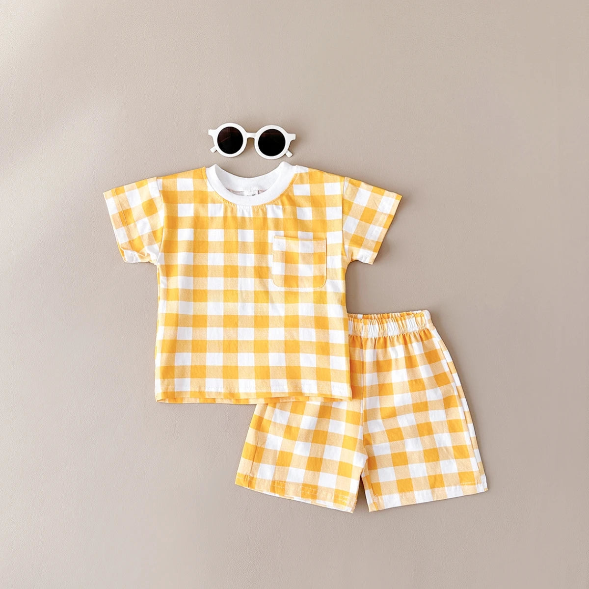 -ベビーキッズセットアップ 2点セット 半袖Tシャツ+ショートパンツ チェック/カラフルハートプリント【mh0005638】 - mamahalo shop - 半袖セットアップ -  べビー服 - 子供服 - 男の子 - 女の子