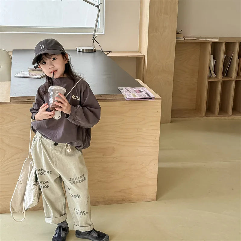 -キッズパンツ ルーズロングパンツ レターロゴプリント 2カラー - mamahalo shop - ロングパンツ・スウェットパンツ -  べビー服 - 子供服 - 男の子 - 女の子