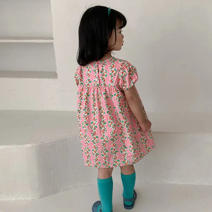 -キッズワンピース 半袖プリントワンピース フラワー花柄プリント 2カラー【mh0005662】 - mamahalo shop - 半袖ワンピース -  べビー服 - 子供服 - 男の子 - 女の子