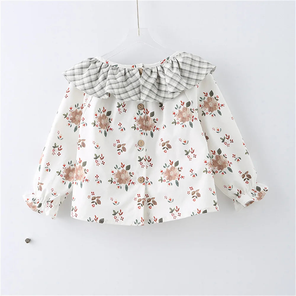 -ベビートップス 長袖チュニックブラウス フラワー花柄プリント チェック【mh0006250】 - mamahalo shop - 長袖シャツ・ブラウス -  べビー服 - 子供服 - 男の子 - 女の子