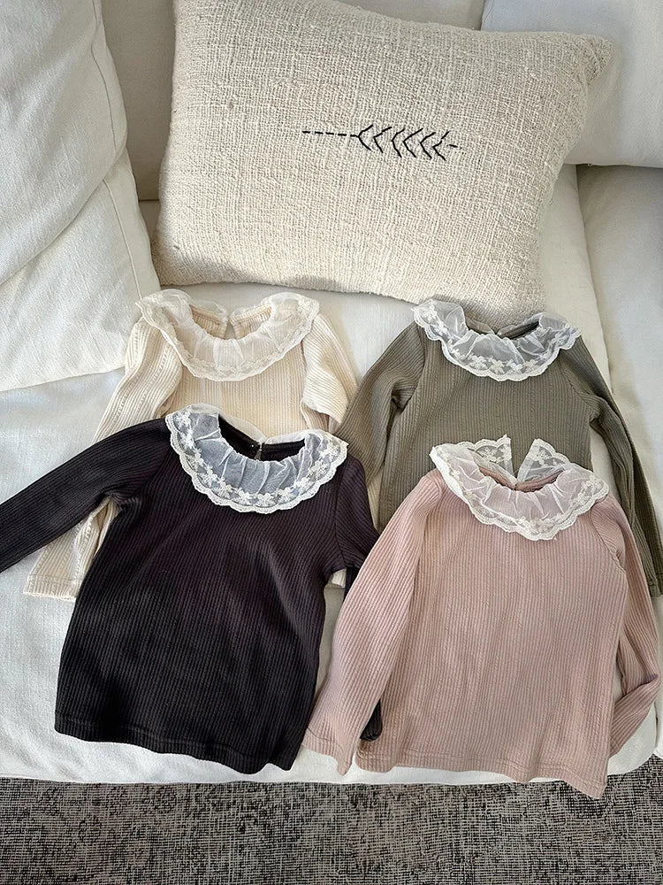 -キッズトップス レース襟リブ長袖Tシャツカットソー 4カラー【mh0006854】 - mamahalo shop - 長袖Tシャツ -  べビー服 - 子供服 - 男の子 - 女の子