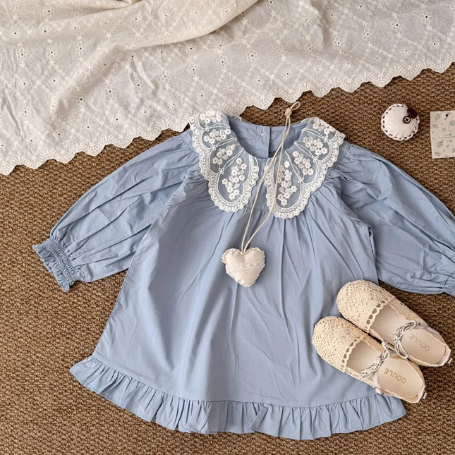 キッズワンピース レースビッグ襟長袖パフスリーブワンピース - mamahalo shop - 長袖ワンピース -  べビー服 - 子供服 - 男の子 - 女の子