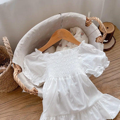 -ベビーワンピース 半袖パフスリーブ シャーリング サマードレス フラワー花柄プリント 3カラー【mh0005345】 - mamahalo shop - 半袖ワンピース -  べビー服 - 子供服 - 男の子 - 女の子