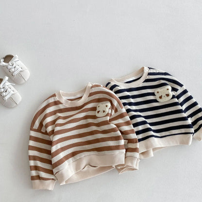 -ベビーキッズトップス ボーダー 長袖Tシャツ スウェットシャツ 2カラー【mh0006464】 - mamahalo shop - 長袖Tシャツ -  べビー服 - 子供服 - 男の子 - 女の子