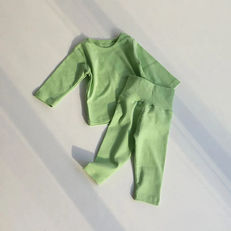-☺︎ ベビーセットアップ 2点セット 長袖Tシャツ+ハイウェストパンツ シンプルベーシック パジャマ 4カラー - mamahalo shop - 長袖セットアップ -  べビー服 - 子供服 - 男の子 - 女の子