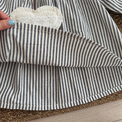 -キッズワンピース ストライプビッグ襟長袖ワンピース - mamahalo shop - 長袖ワンピース -  べビー服 - 子供服 - 男の子 - 女の子