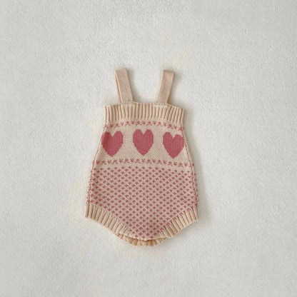 -ベビーカーディガン/ロンパース ハート柄ニットカーディガン/サスペンダーロンパース【mh0007345】 - mamahalo shop - ロンパースセットアップ -  べビー服 - 子供服 - 男の子 - 女の子