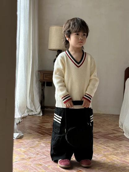 -キッズパンツ サイドラインポケットワイドカーゴパンツ 2カラー - mamahalo shop - ロングパンツ・スウェットパンツ -  べビー服 - 子供服 - 男の子 - 女の子