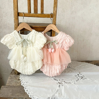 -ベビーロンパース 半袖ペプラムボディスーツ レース チューリップ ドレスロンパース 2カラー【mh0005624】 - mamahalo shop - 半袖ロンパース -  べビー服 - 子供服 - 男の子 - 女の子