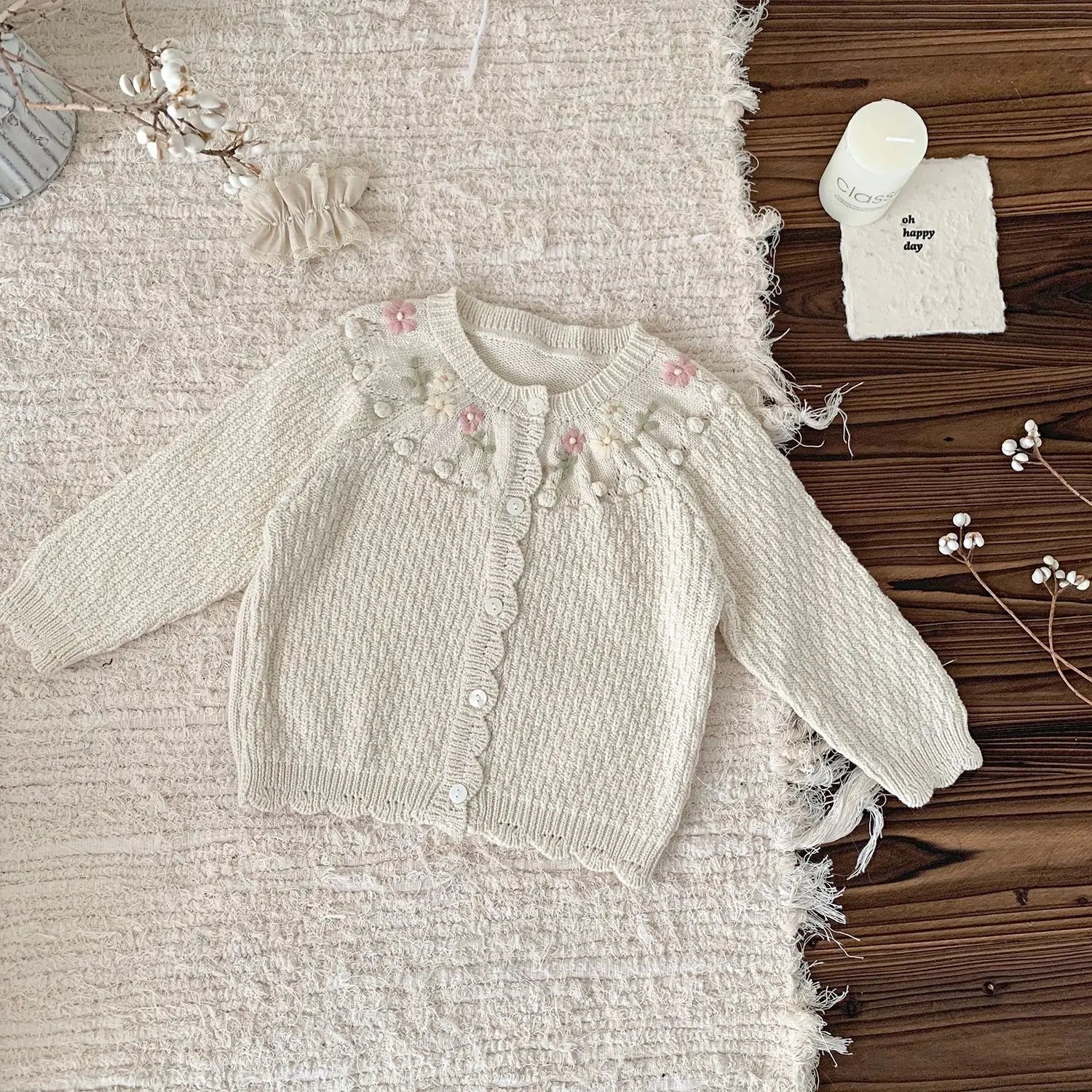 -ベビーキッズカーディガン フラワー刺繍ニットジャケット 2カラー - mamahalo shop - カーディガン・パーカー -  べビー服 - 子供服 - 男の子 - 女の子