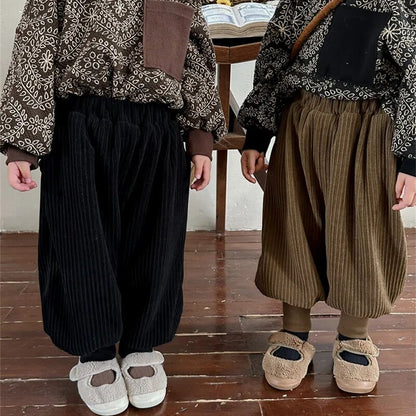 -キッズパンツ コーデュロイジョガーパンツ カーキ ブラック コーヒー 3カラー ボーイズ 男の子 子供服 - mamahalo shop - ロングパンツ・スウェットパンツ -  べビー服 - 子供服 - 男の子 - 女の子