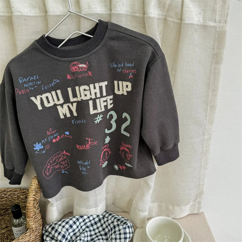 -キッズトップス 長袖Tシャツ スウェットシャツ 刺繍プリントロゴ 2カラー - mamahalo shop - 長袖Tシャツ -  べビー服 - 子供服 - 男の子 - 女の子