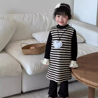 -キッズトップス/ワンピース フリル袖長袖ハイネックカットソーTシャツ/ノースリーブボーダーニットワンピース【mh0007317】 - mamahalo shop - 長袖セットアップ -  べビー服 - 子供服 - 男の子 - 女の子
