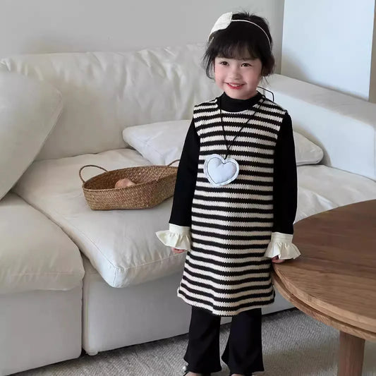 -キッズトップス/ワンピース フリル袖長袖ハイネックカットソーTシャツ/ノースリーブボーダーニットワンピース【mh0007317】 - mamahalo shop - 長袖セットアップ -  べビー服 - 子供服 - 男の子 - 女の子