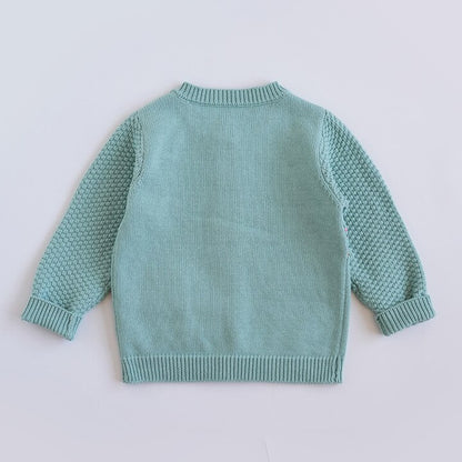 -キッズ うさぎ レインボー 刺繍 ニット ポケット カーディガン グリーン ガールズ - mamahalo shop - カーディガン・パーカー -  べビー服 - 子供服 - 男の子 - 女の子