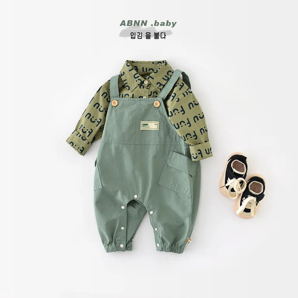 -ベビートップス プリントロゴ長袖シャツ グリーン - mamahalo shop - 長袖シャツ・ブラウス -  べビー服 - 子供服 - 男の子 - 女の子