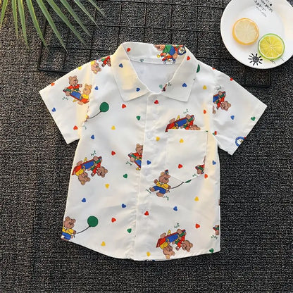 -キッズトップス プリント半袖シャツ タイガー虎 くまベア パンダ ワニ - mamahalo shop - 半袖シャツ・ブラウス -  べビー服 - 子供服 - 男の子 - 女の子