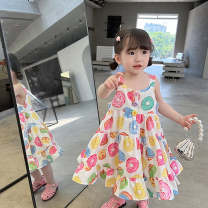 -キッズワンピースノースリーブワンピース ドーナツプリント【mh0005970】 - mamahalo shop - ノースリーブワンピース -  べビー服 - 子供服 - 男の子 - 女の子