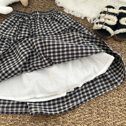 -キッズスカート チェック/無地ミモレ丈Aラインスカート 2カラー【mh-0006770】 - mamahalo shop - スカート -  べビー服 - 子供服 - 男の子 - 女の子