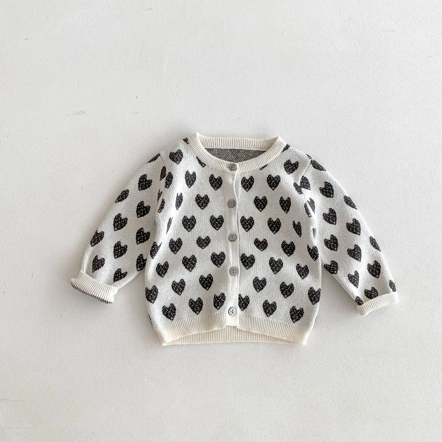 -キッズカーディガン ニットジャケット ハート ベージュ【mh0006637】 - mamahalo shop - カーディガン・パーカー -  べビー服 - 子供服 - 男の子 - 女の子