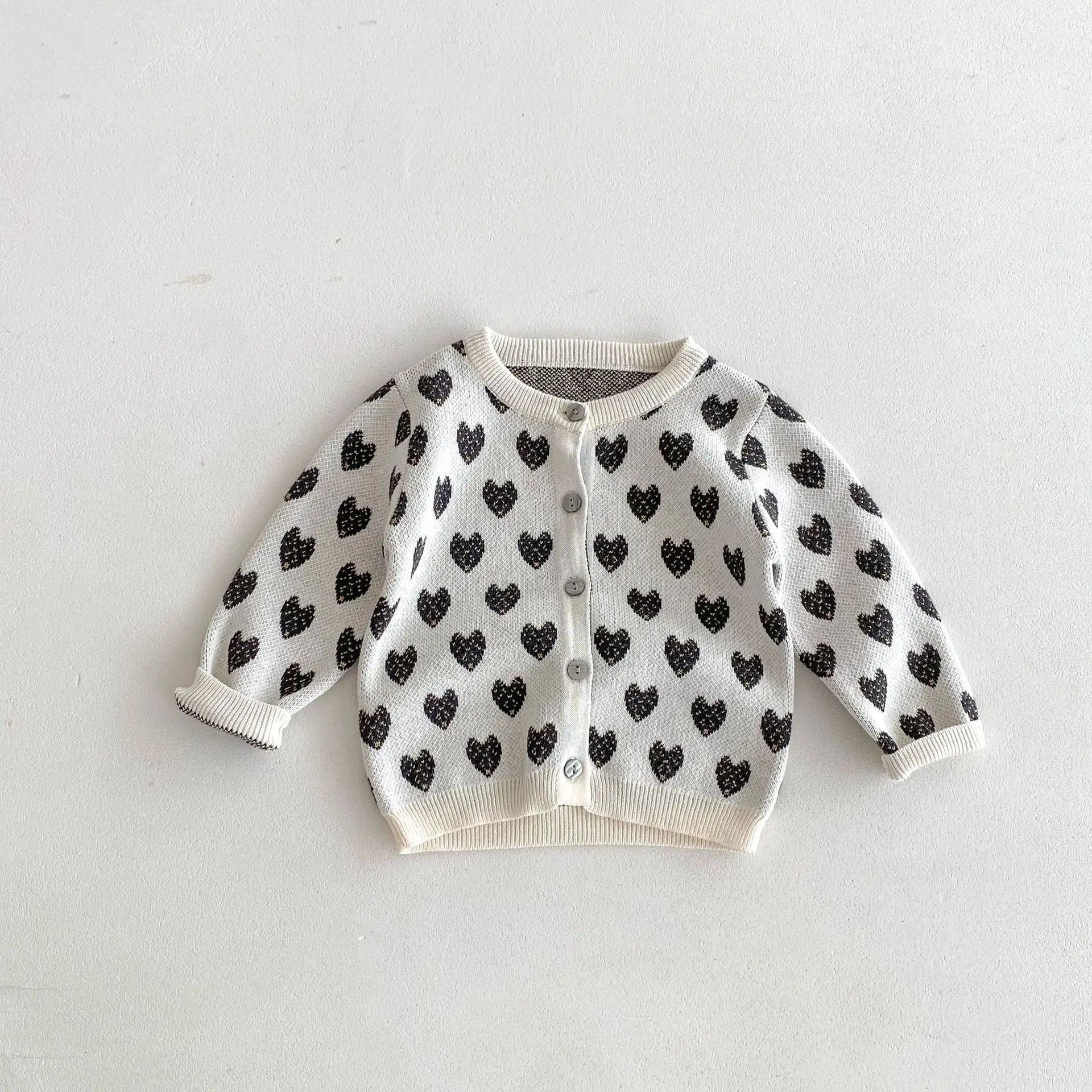 -キッズカーディガン ニットジャケット ハート ベージュ【mh0006637】 - mamahalo shop - カーディガン・パーカー -  べビー服 - 子供服 - 男の子 - 女の子