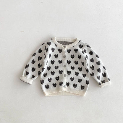 -キッズカーディガン ニットジャケット ハート ベージュ【mh0006637】 - mamahalo shop - カーディガン・パーカー -  べビー服 - 子供服 - 男の子 - 女の子