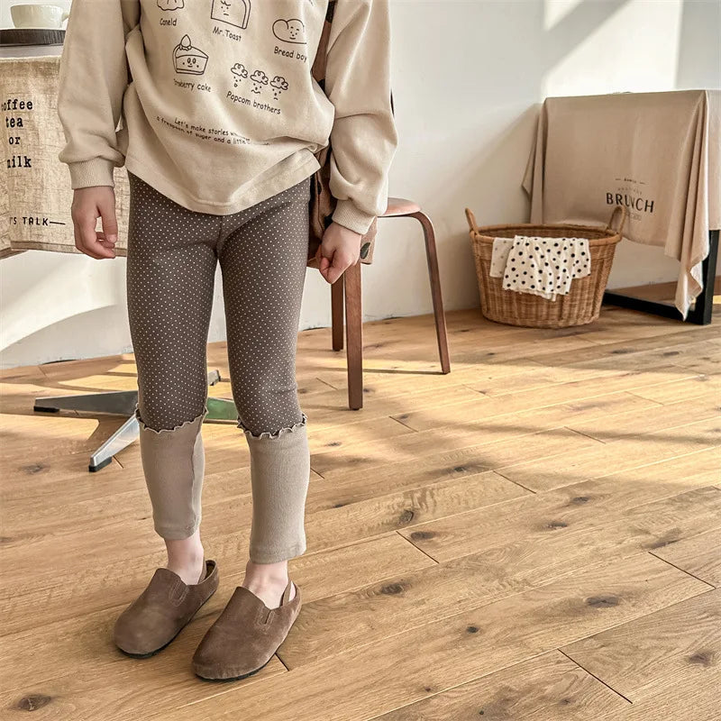 -キッズパンツ 水玉ドットプリントロールアップフリルレギンスパンツ 2カラー - mamahalo shop - レギンスパンツ -  べビー服 - 子供服 - 男の子 - 女の子