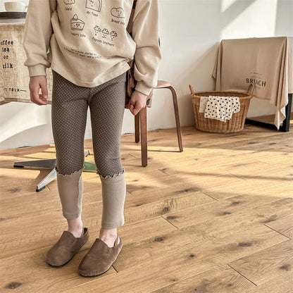 -キッズパンツ 水玉ドットプリントロールアップフリルレギンスパンツ 2カラー - mamahalo shop - レギンスパンツ -  べビー服 - 子供服 - 男の子 - 女の子