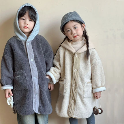 キッズアウター ボアフリースパデッドフーディロングコート - mamahalo shop - ロングコート -  べビー服 - 子供服 - 男の子 - 女の子