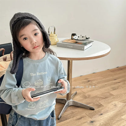 -キッズトップス 長袖Tシャツ スウェットシャツ Butter スイーツ ロゴプリント 2カラー - mamahalo shop - 長袖Tシャツ -  べビー服 - 子供服 - 男の子 - 女の子