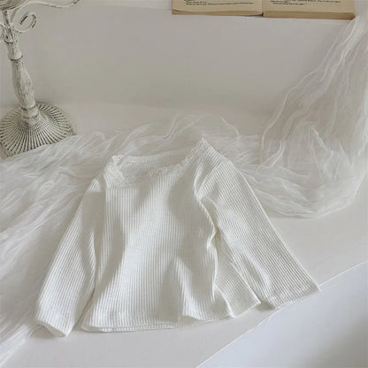 -ベビートップス レーススクエアネック長袖Tシャツカットソー 2カラー【mh0006948】 - mamahalo shop - 長袖Tシャツ -  べビー服 - 子供服 - 男の子 - 女の子